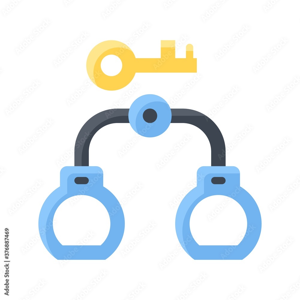 administrative related handcuff unlock with key vector in flat design, administrative related handcuff unlock with key vector in flat design,