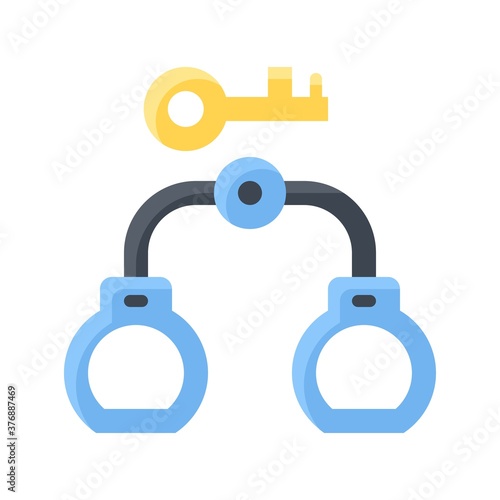 administrative related handcuff unlock with key vector in flat design, © Aranagraphics
