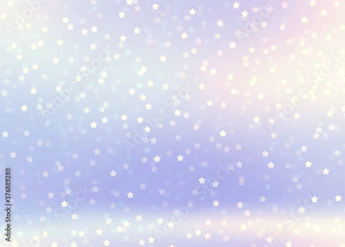 Star sparkles confetti into glowing lilac room background 3d. Winter holidays decorative design. Glitter sequins pattern.