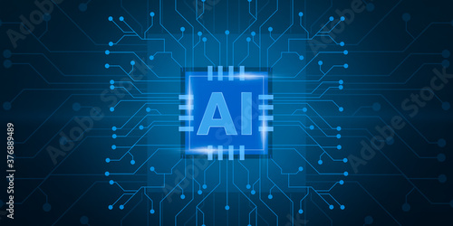 Futuristic Illustration For Artificial Intelligence Concept With Computer Chip And Circuit Lines