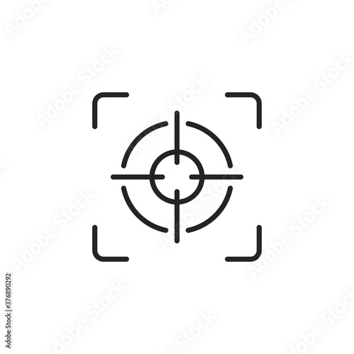 Line icon style Gun target and camera focus button icon. Perfection shot and hit for sniper. Accurate strategy challenge. interface. Vector illustration. Design on white background. EPS 10