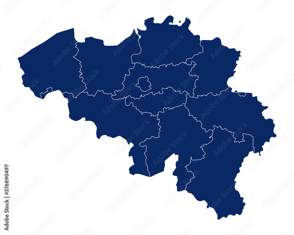 Obraz premium Mapa Belgii z podaniem regionów i granic