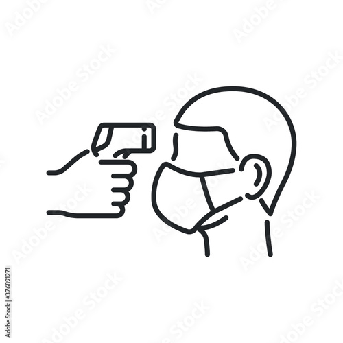 Body temperature check use gun scanner digital thermometer or contactless infrared thermometer for covid-19 outbreak. Illustration showing body temperature check icon. vector in white background.EPS10