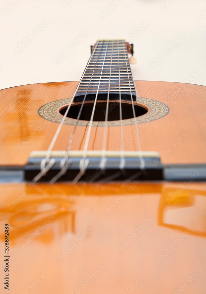 Fototapeta premium View of a guitar and its strings.