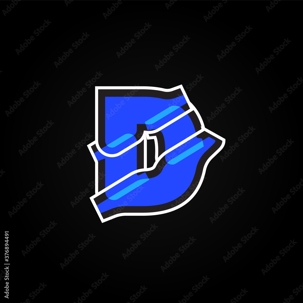 Abstract blue character from a font set with white stokes, vector illustration Abstract blue character from a font set with white stokes, vector illustration