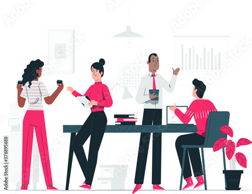 Employees are having work related conversations.