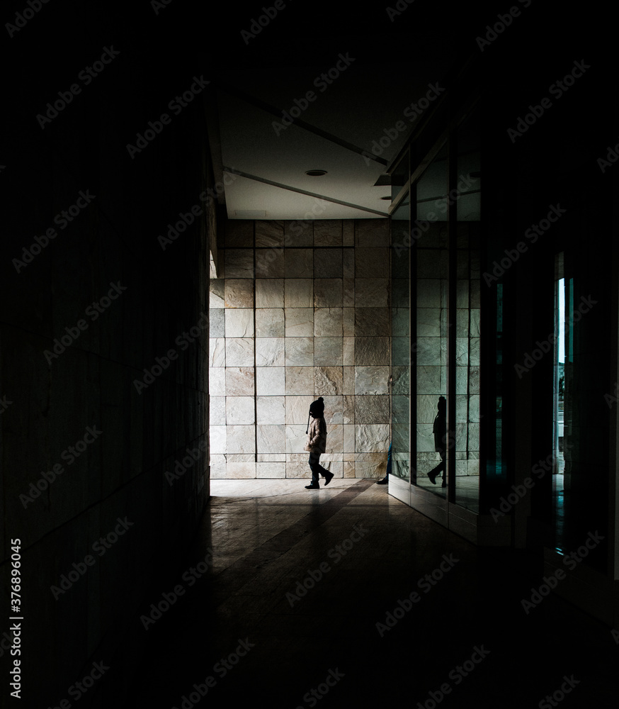  Child walking with a modern arquitecture background - Ciudad de la Cultura, Santiago de Compostela, Spain