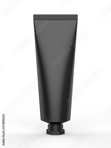 Blank Cream Aluminum Plastic Laminated Tube With Octagonal Cap and paper box packaging for mock up, 3d render illustration.