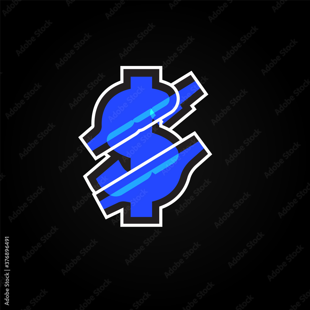 Abstract blue character from a font set with white stokes, vector illustration Abstract blue character from a font set with white stokes, vector illustration