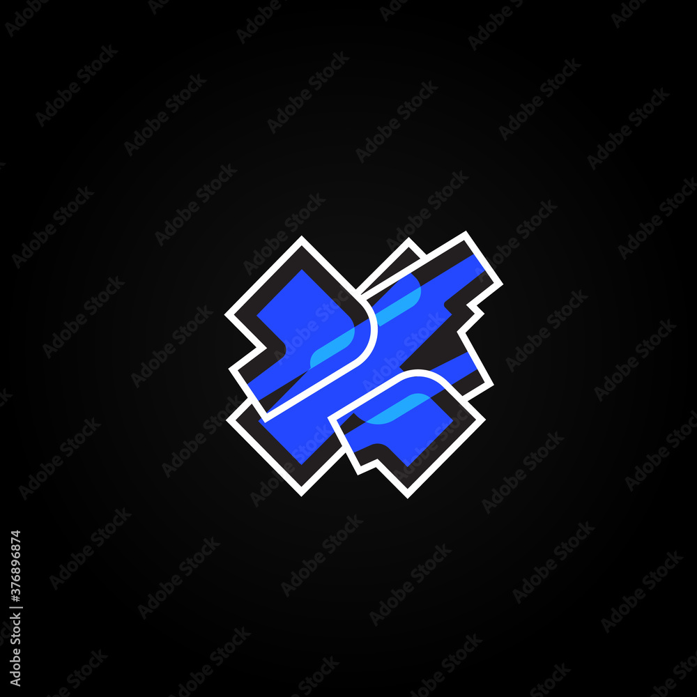 Abstract blue character from a font set with white stokes, vector illustration Abstract blue character from a font set with white stokes, vector illustration