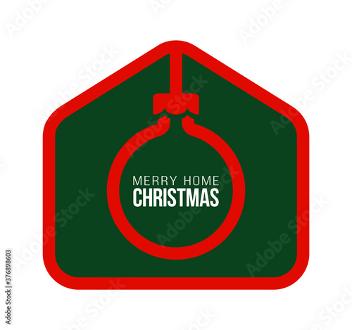 Merry Home Christmas 2020 Card with Funny Vector Minimalist Icon. staying at home badge in Quarantine. COVID-19 Reaction.