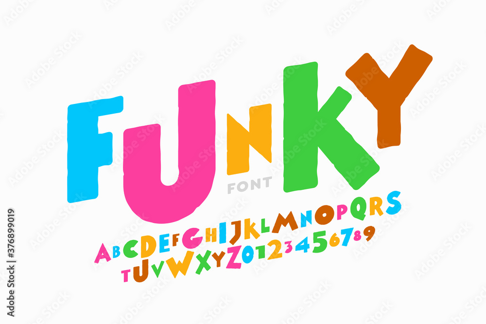 Obraz premium Playful style font design, childish alphabet letters and numbers vector illustration