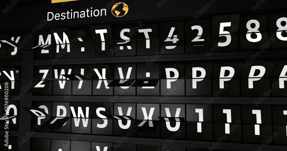 3D generated animation, analog flight information display board with the arrival city of Kathmandu., 4 different animations