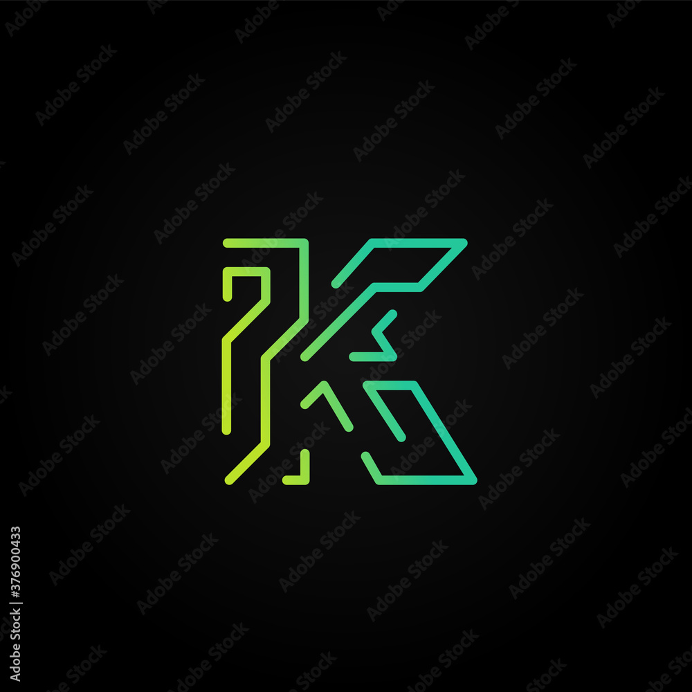 Green dashed stroke font character from a fontset, vector illustration Green dashed stroke font character from a fontset, vector illustration