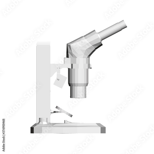 Low poly microscope. White desktop microscope. Side view. 3D. Vector illustration