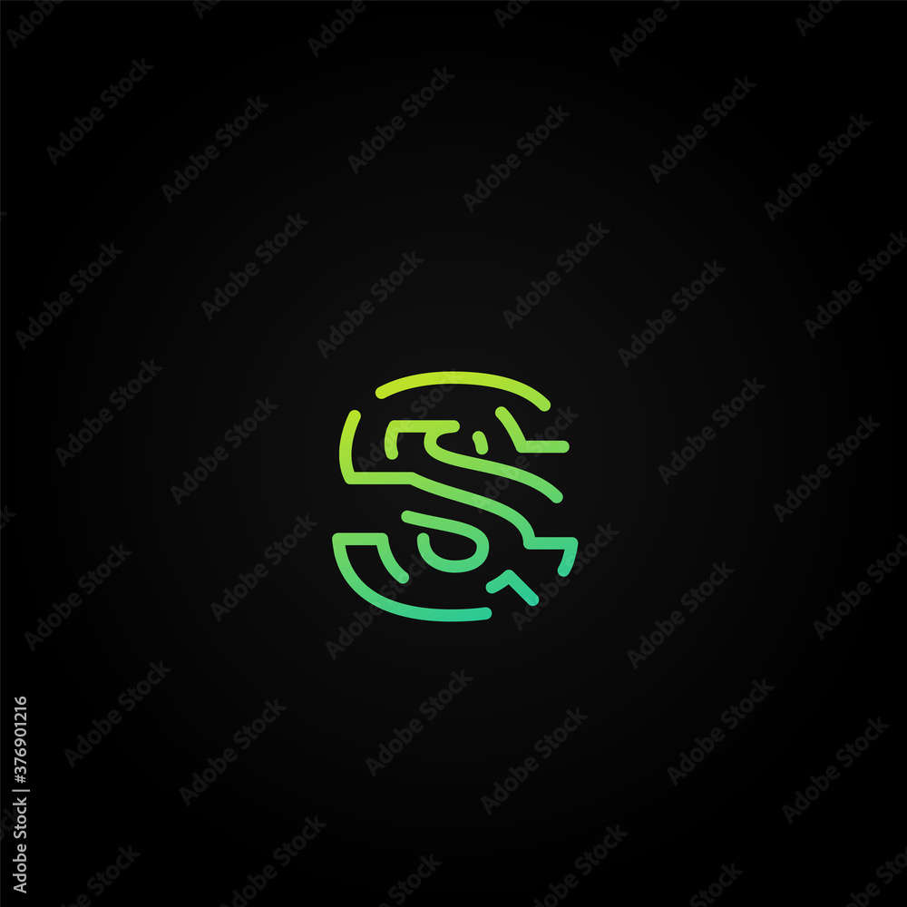 Green dashed stroke font character from a fontset, vector illustration Green dashed stroke font character from a fontset, vector illustration