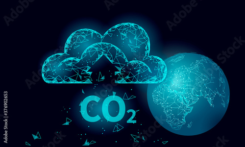 Carbon dioxide CO2 ecology problem eco concept. Renewable organic gas 3D render. Science biofuel chemistry biotechnology polygonal climatic greenhouse effect technology vector illustration