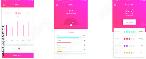 Clean modern light UI / UX dashboard statistic  rating, stocks diagram & internet speed