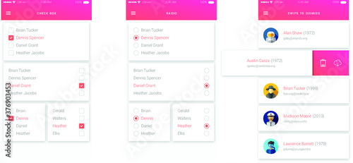 Modern design template for UI / UX light check box, radio button & swipe to dissmis