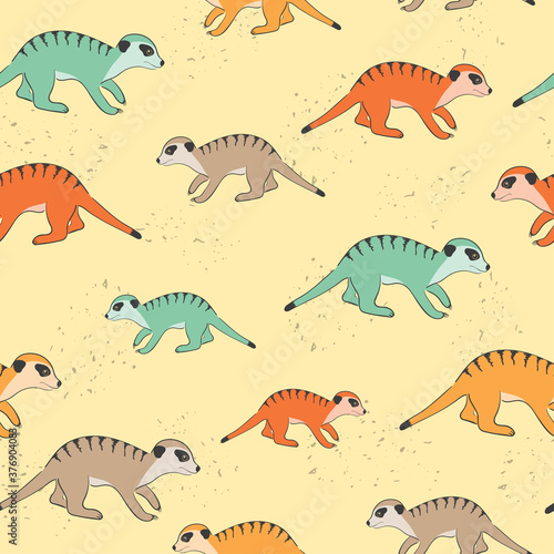 Seamless cute Meerkat pattern. Colorful suricates.