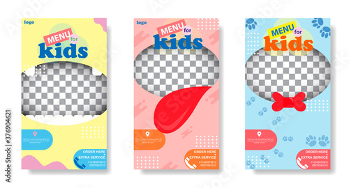 Set instagram story or standing banner for menu kids full of color