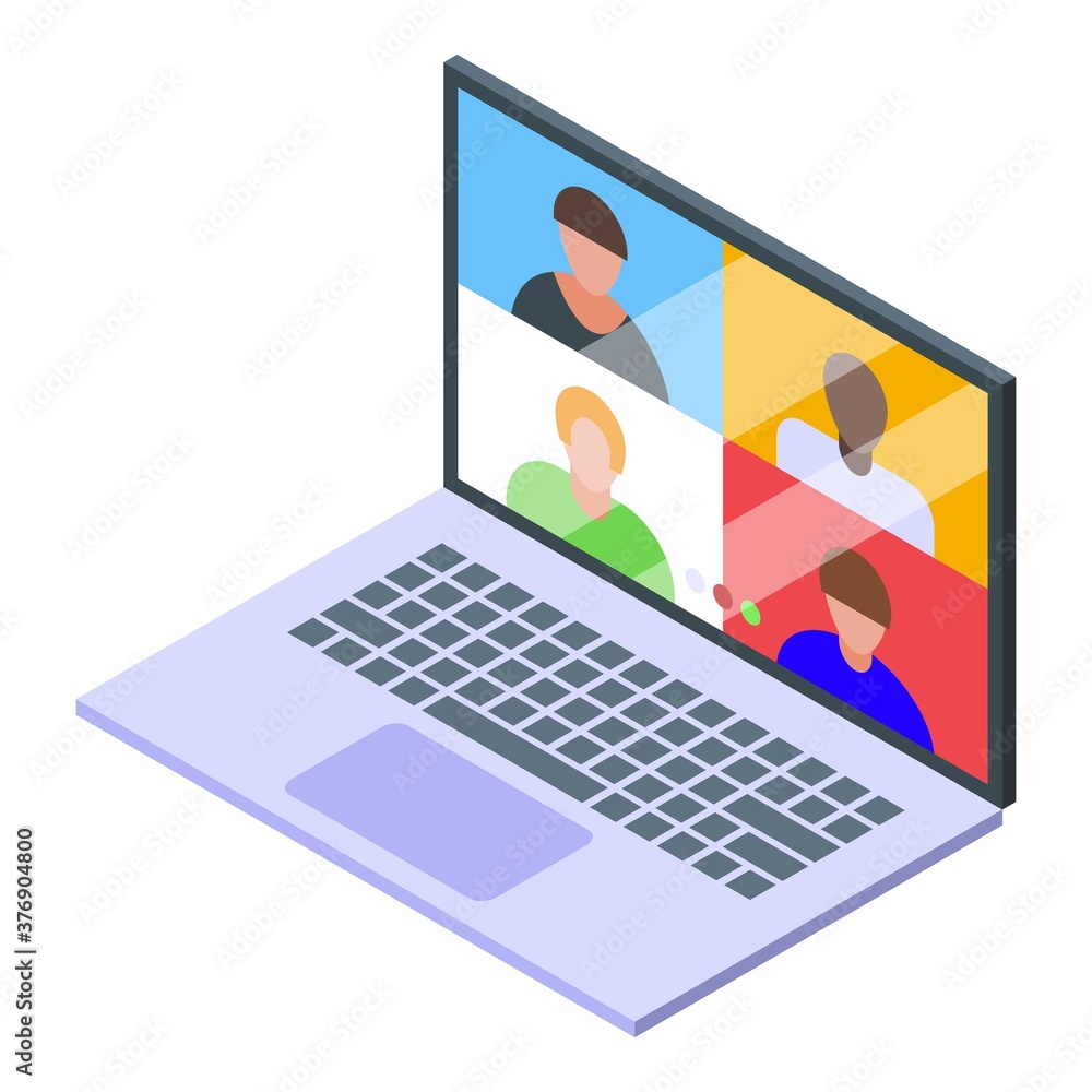 Video call laptop icon. Isometric of video call laptop vector icon for web design isolated on white background Video call laptop icon. Isometric of video call laptop vector icon for web design isolated on white background