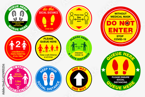 The Floor social distancing stickers or public health practices for covid-19 or health and safety protocols or new normal lifestyle concept. eps 10 vector, easy to modify