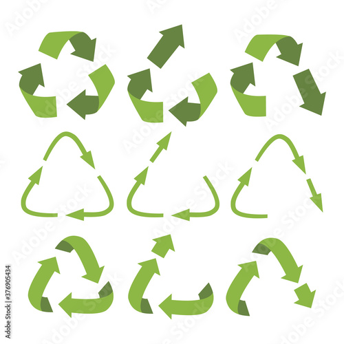 Vector recycling, upcycling and downcycling signs, isolated on white background. Green reuse symbols for ecological design. Zero waste lifestyle.