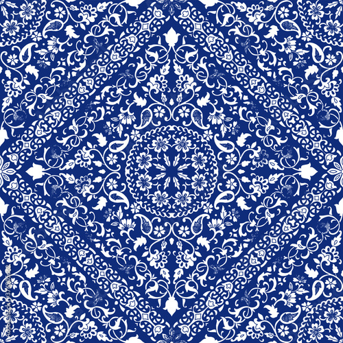 Ethnic pattern or bandana print in indian style. Indian floral paisley medallion pattern. Ethnic Mandala ornament. Can be used for textile, greeting card.