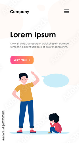Angry father scolding his little son. Dad, kid, crying flat vector illustration. Annoyance and parental abuse concept for banner, website design or landing web page