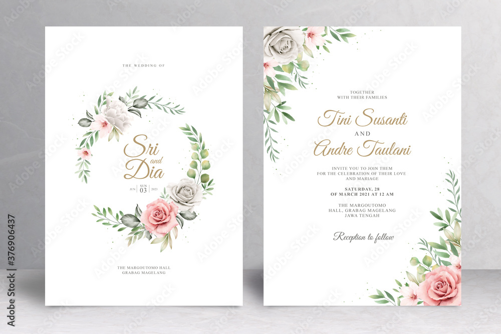 Wedding invitation floral wreath design