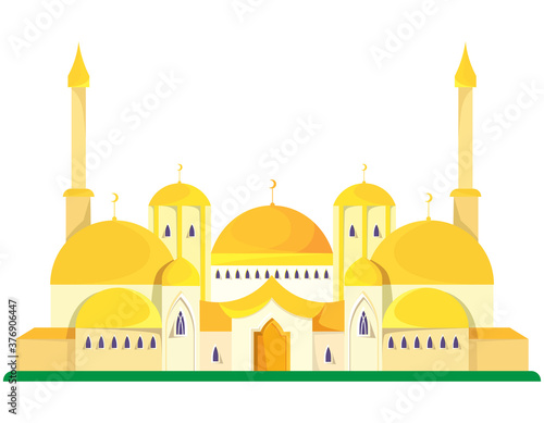 Big mosque in cartoon style. Beautiful object of architecture.