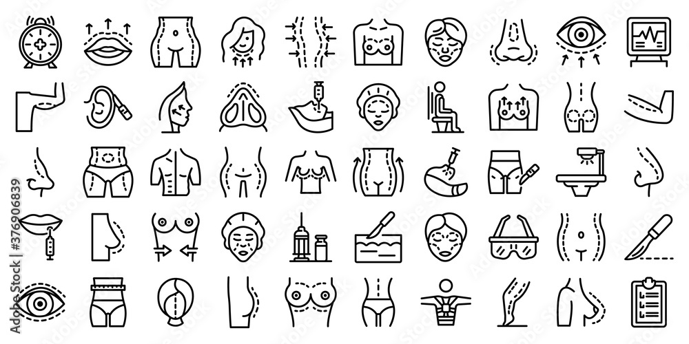 Body correction icons set. Outline set of body correction vector icons for web design isolated on white background Body correction icons set. Outline set of body correction vector icons for web design isolated on white background