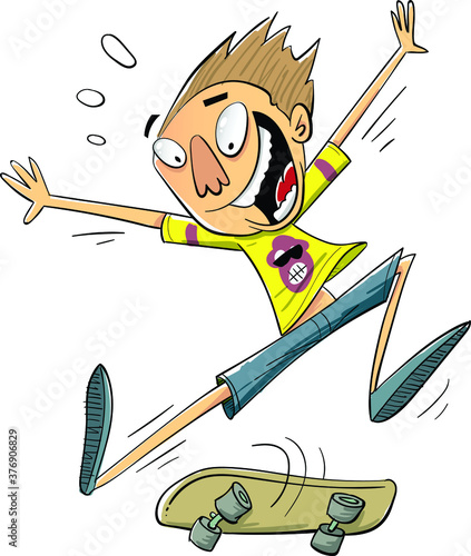 Young skater boy jumping doing tricks on his skateboard