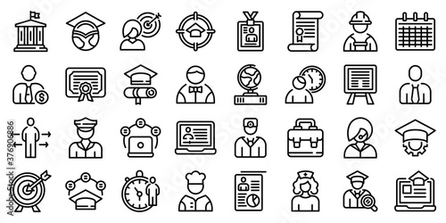 Job students icons set. Outline set of job students vector icons for web design isolated on white background