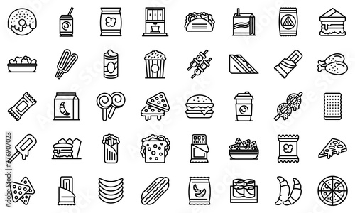 Snack bar icons set. Outline set of snack bar vector icons for web design isolated on white background