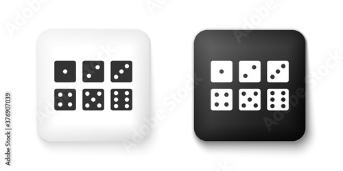 Black and white Set of six dices icon isolated on white background. Square button. Vector.