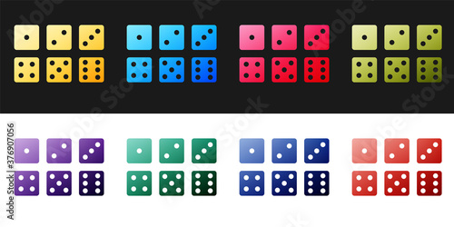 Set Set of six dices icon isolated on black and white background. Vector.