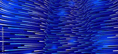 Technology vector abstract background with lines big data flow, 3D abstraction of nanotechnology and science, electronics and digital style, wire net dimensional perspective.