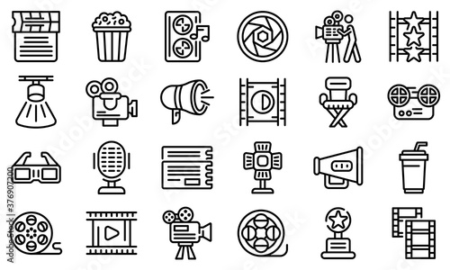 Cinematographer icons set. Outline set of cinematographer vector icons for web design isolated on white background