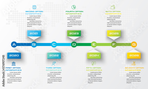 Timeline infographic template,Business concept with 7 options,Vector illustration.