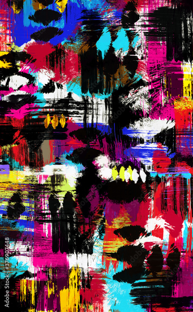 Abstract multicolor dynamic background with creative splashes and shabby brush strokes effect.