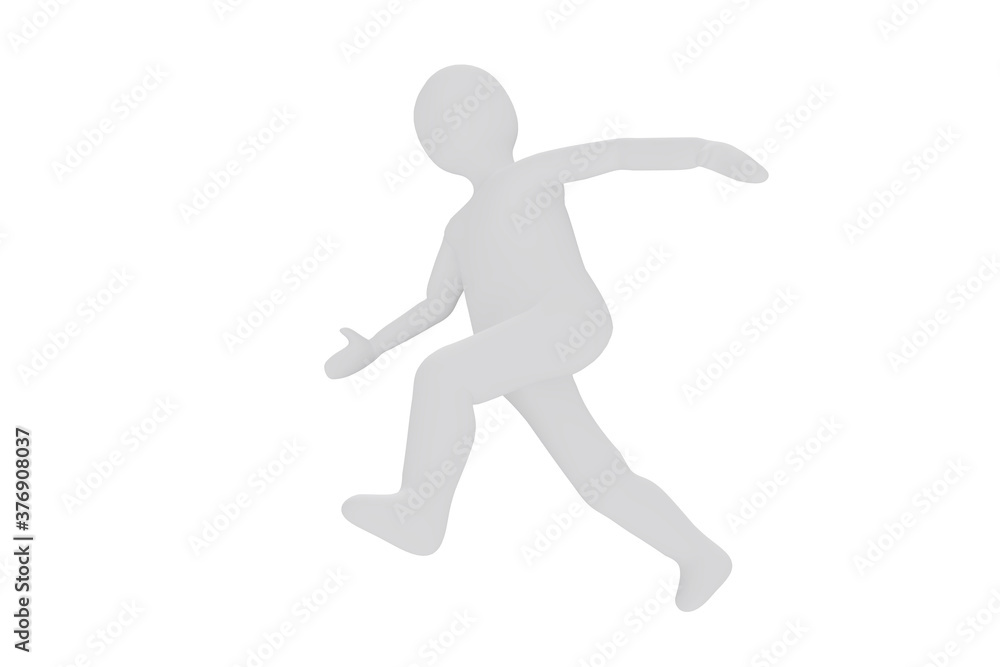 3d illustration of white man is running, man in a hurry on white background