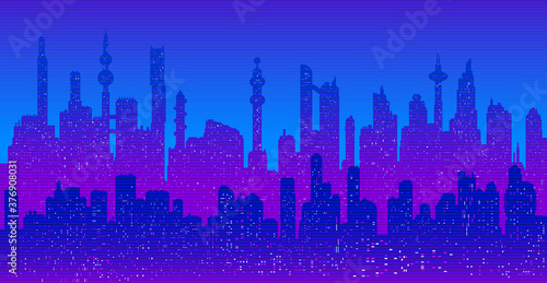 Cyberpunk futuristic cityscape silhouette