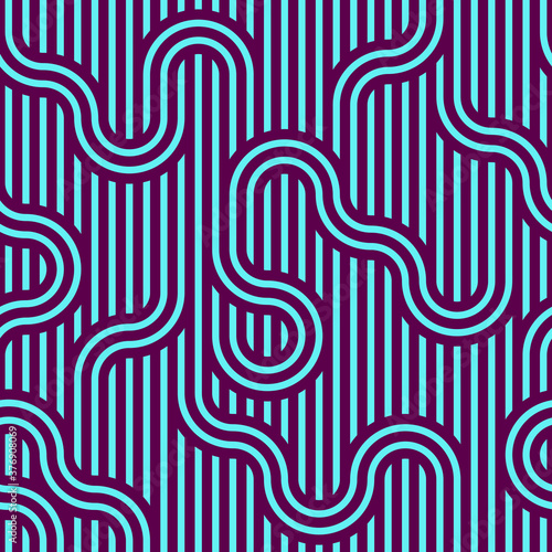 Linear seamless background with twisted lines, vector abstract geometric pattern, stripy weaving, optical maze, web network.