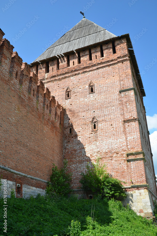 Wall and Avraamievskaya tower of the Kremlin (fortress). Smolensk city, Smolensk Oblast, Russia.