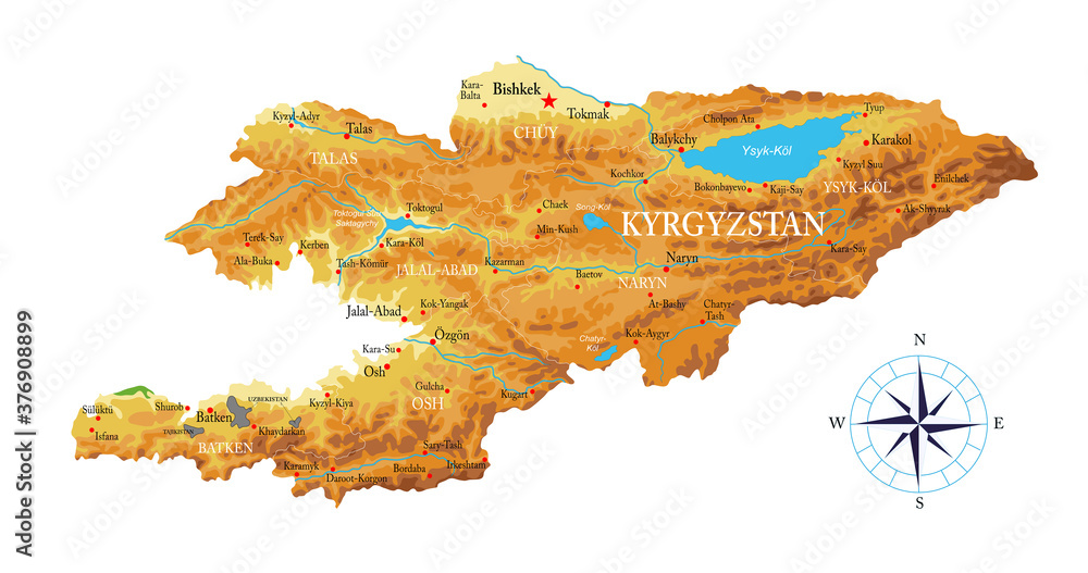 Kyrgyzstan physical map Stock Vector Adobe Stock