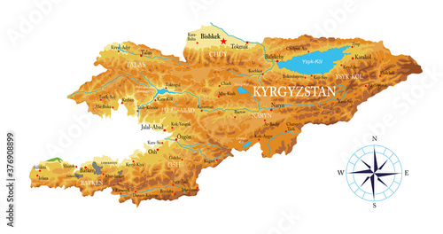 Kyrgyzstan physical map photo
