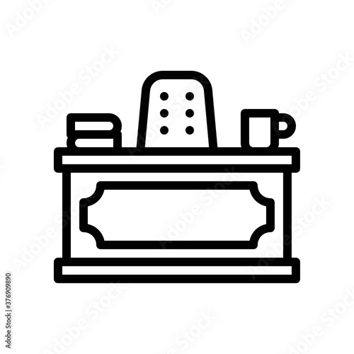 administrative related prime minister chair with table, books, and tea cup vector in lineal style,