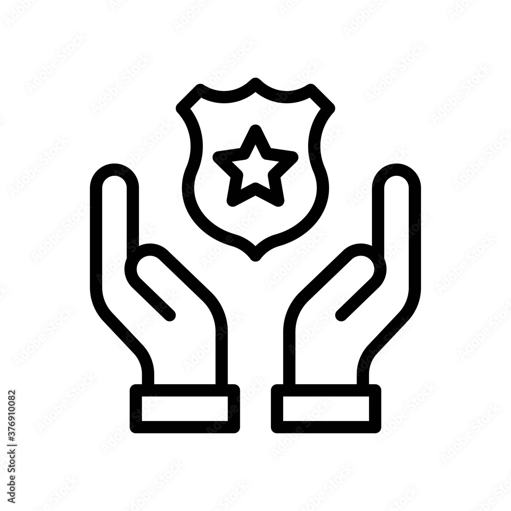 administrative related police badge on hand or care hands vector in lineal style, administrative related police badge on hand or care hands vector in lineal style,